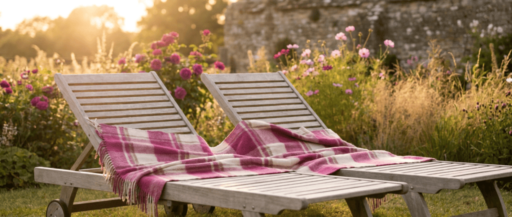 Perte d'attraction physique : Deux chaises longues rapprochées au soleil couchant, plaid partagé