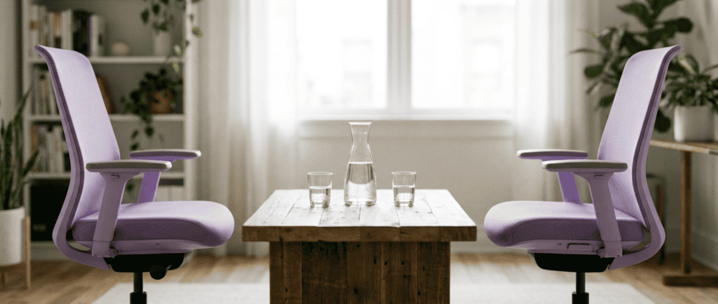 Conflit entre associés : deux chaises face à face de part et d'autre d'une table