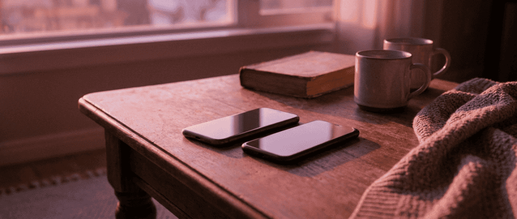Jalousie dans le couple : deux téléphones posés, la confiance retrouvée