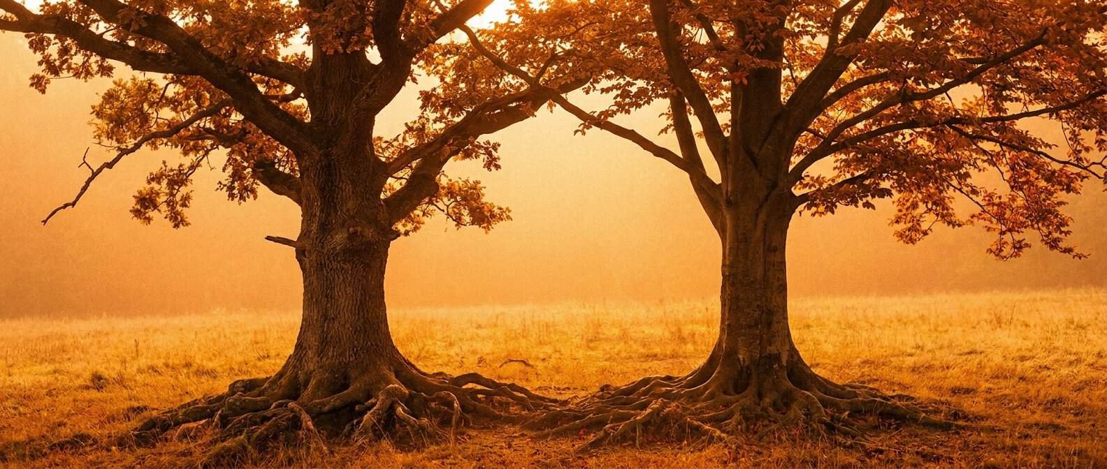 Dépendance affective : deux arbres aux racines propres qui se rejoignent