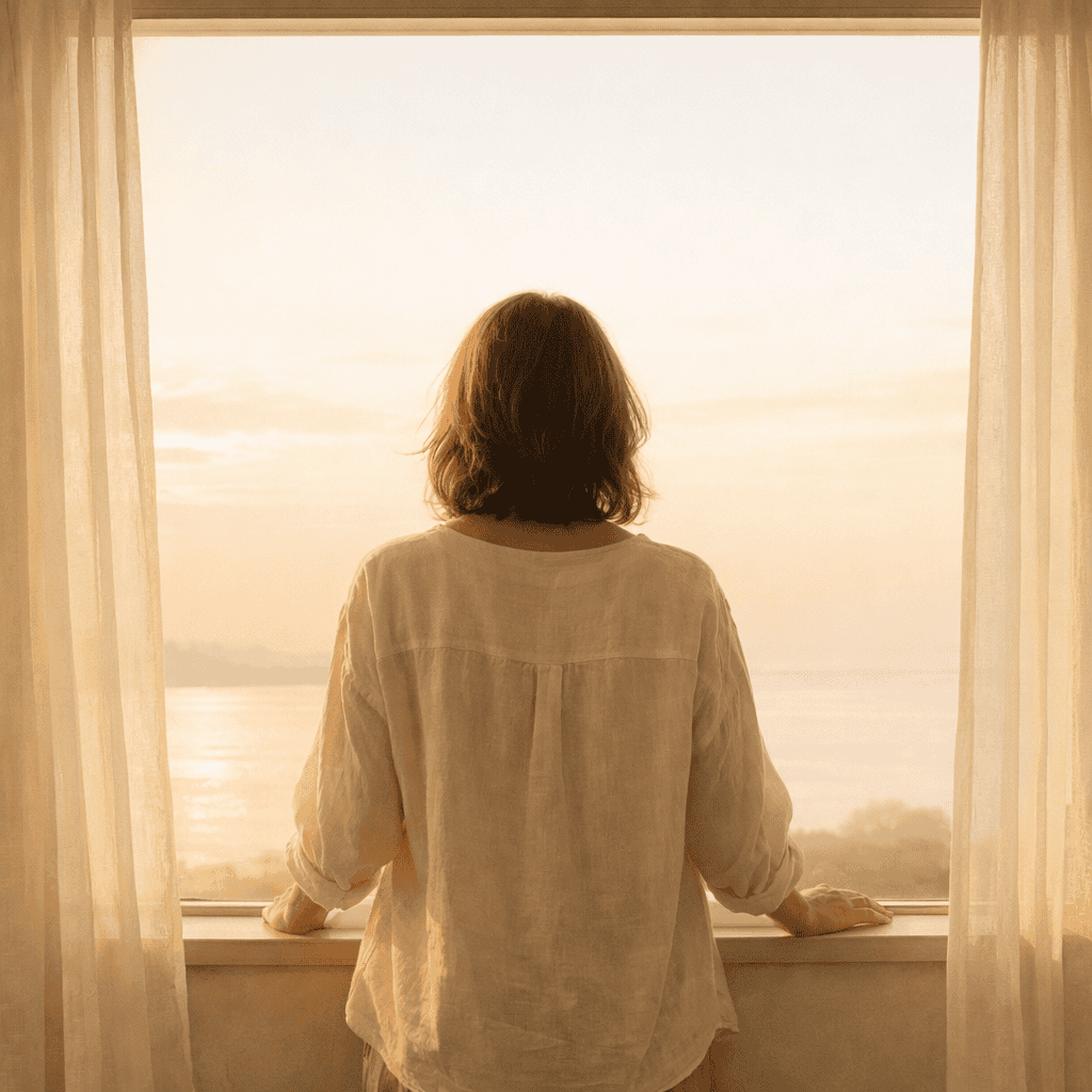 Une femme tournée vers la lumière, image d'illustration sur le thème de la reconstruction après une rupture
